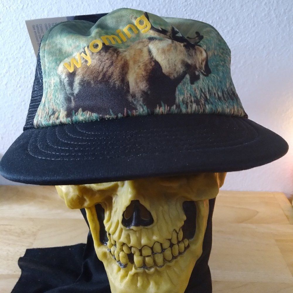 NWT Vintage Wyoming Moose Photo Snap Back Trucker Hat